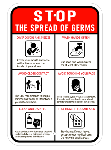 Stop the Spread of Germs Sign- Vertical